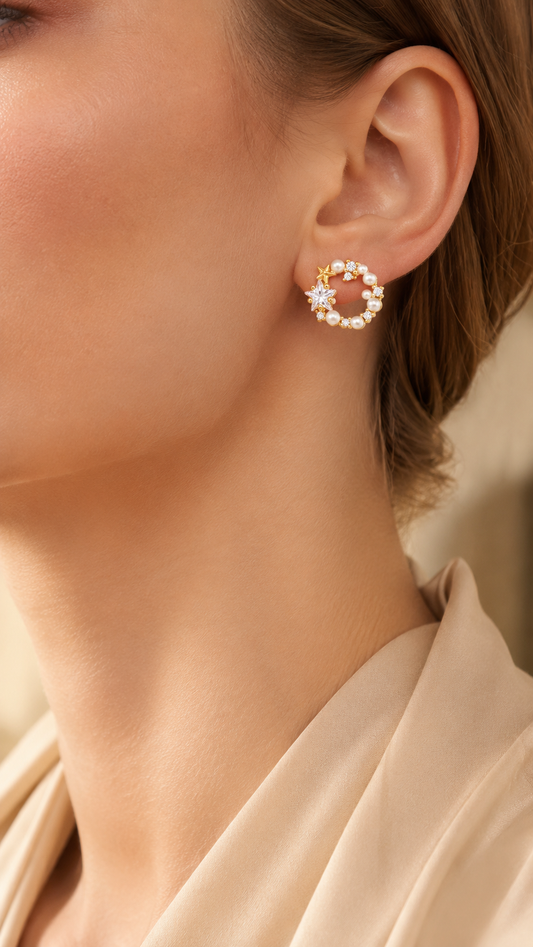 Pearl Star Moon Earrings