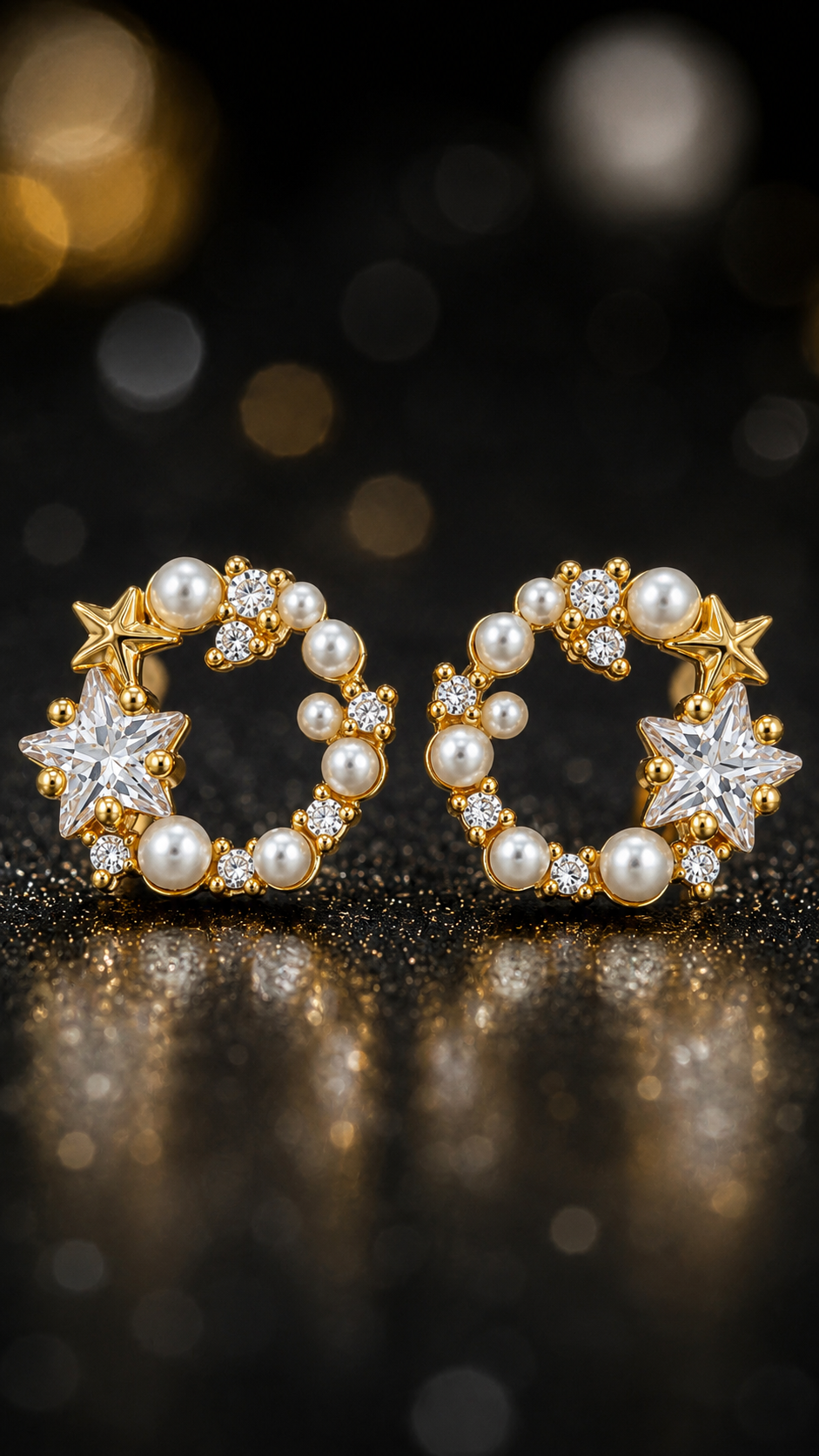 Pearl Star Moon Earrings