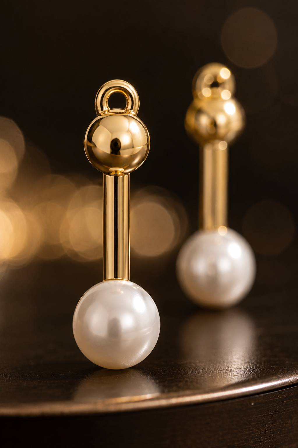 Gold-Tone Bar & Pearl Earrings