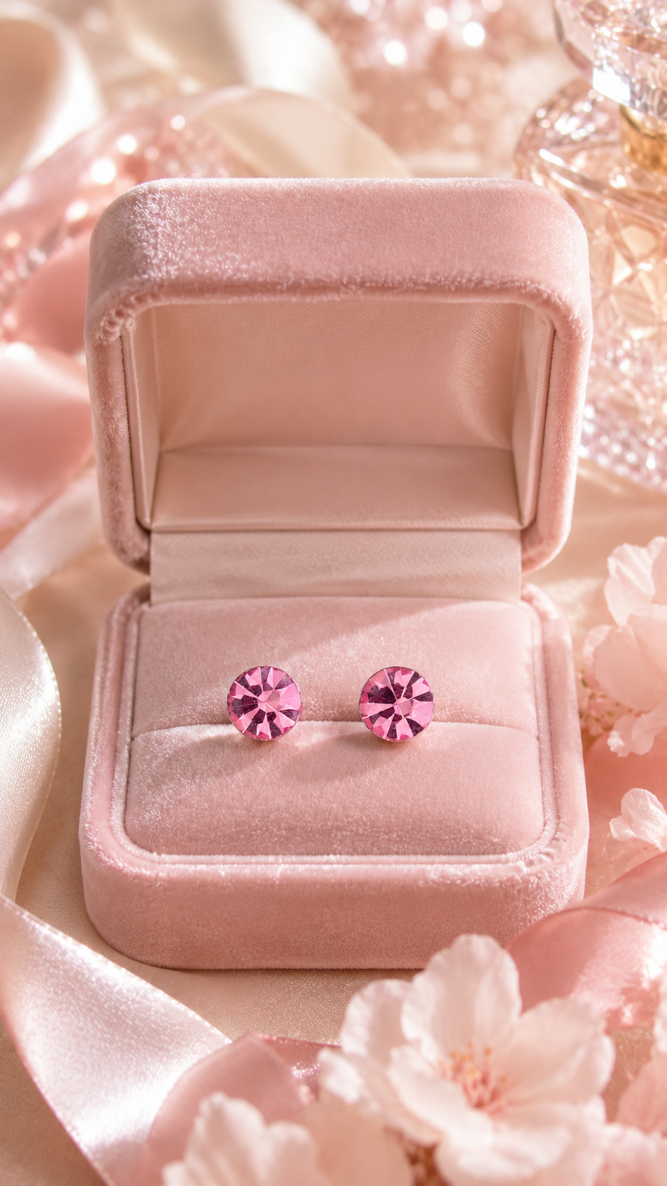 Pink Round Solitaire Earrings