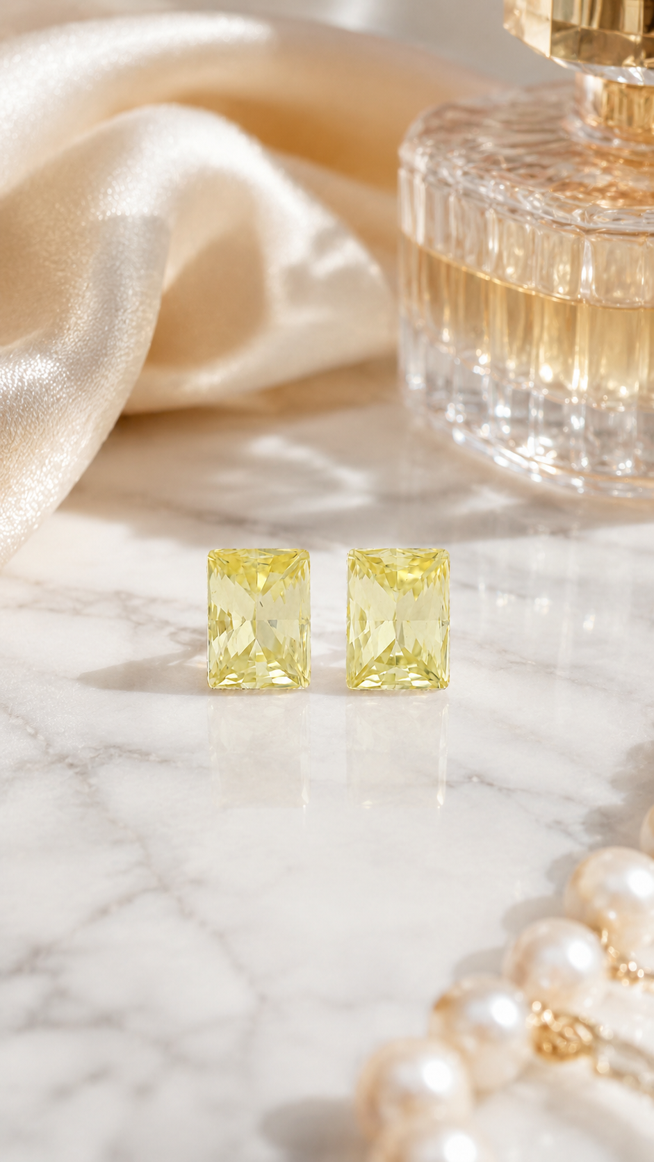 Yellow Rectangle Crystal Earrings