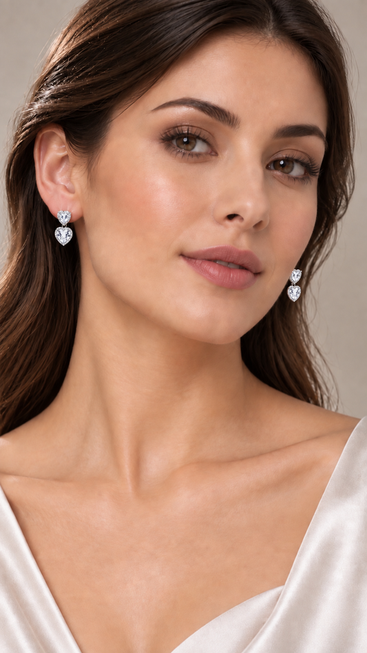 Silver Heart Halo Drop Earrings
