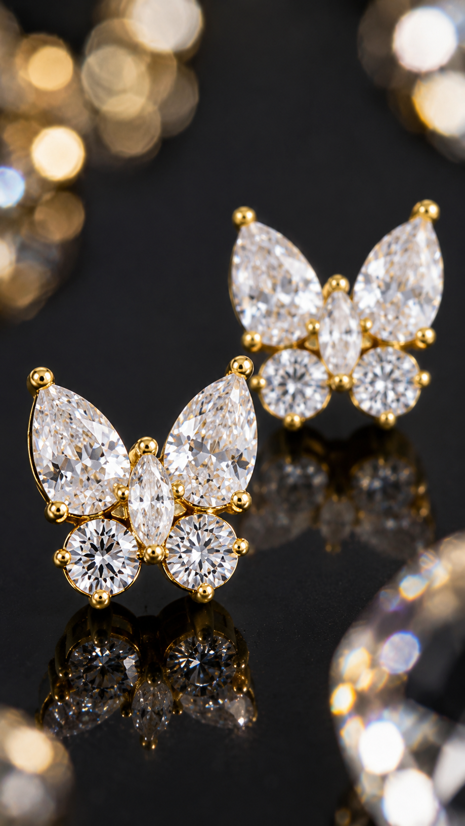 Gold Butterfly Marquise & Round CZ Stud Earrings for Women