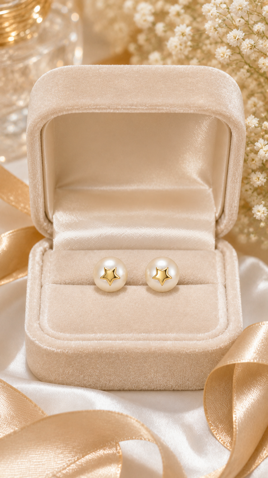 Elegant Gold Star Accent Pearl Stud Earrings for Women