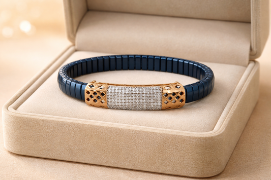 Lumière Lattice Pavé Bracelet in Deep Blue Enamel & Rose Gold
