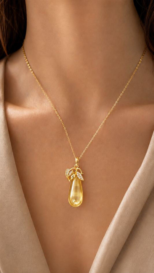 Luxury Yellow Stone CZ Pendant Necklace