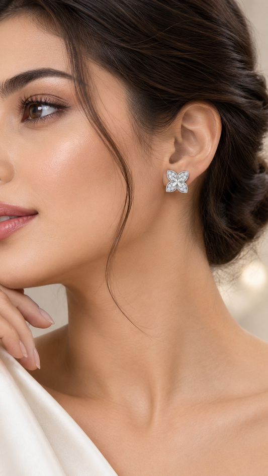 Silver Four-Petal Earrings