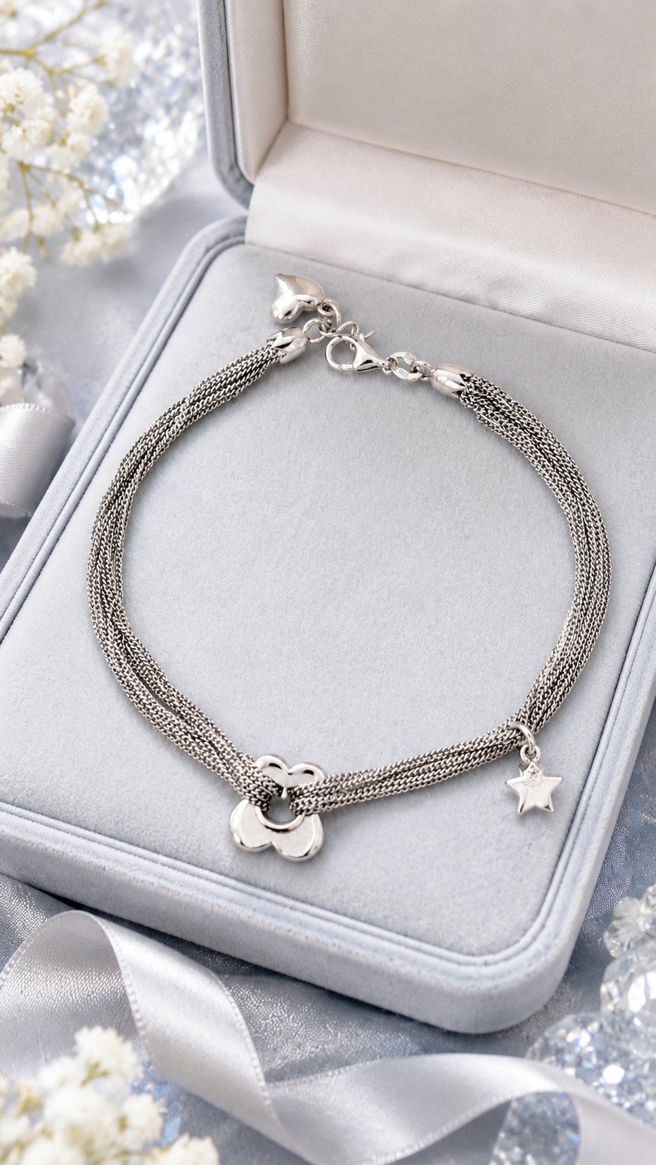 Multi-Strand Chain Bracelet with Flower & Star
