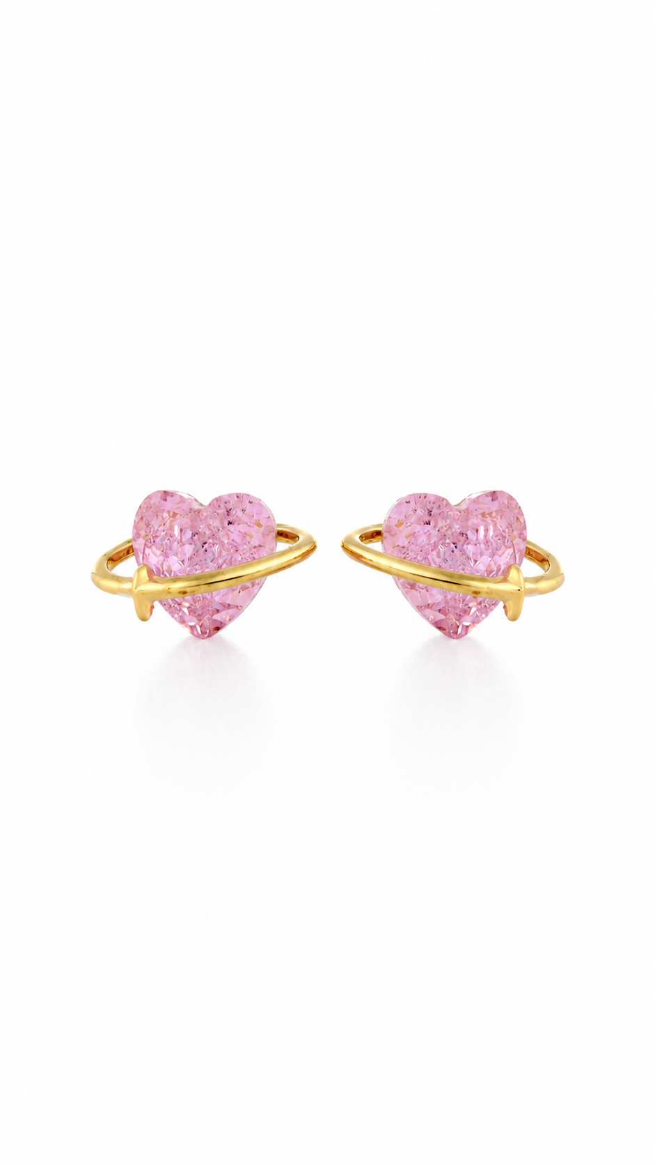 Elegant Gold-Plated Pink Heart Crystal Saturn Planet Stud Earrings for Women