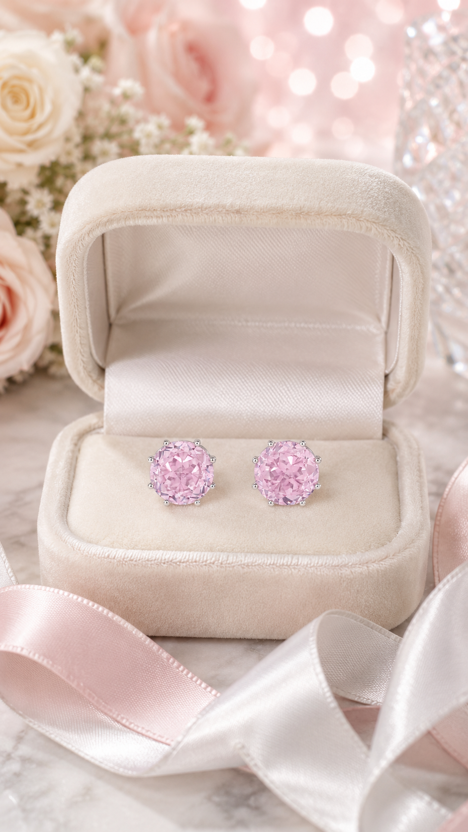 Pink Solitaire Earrings