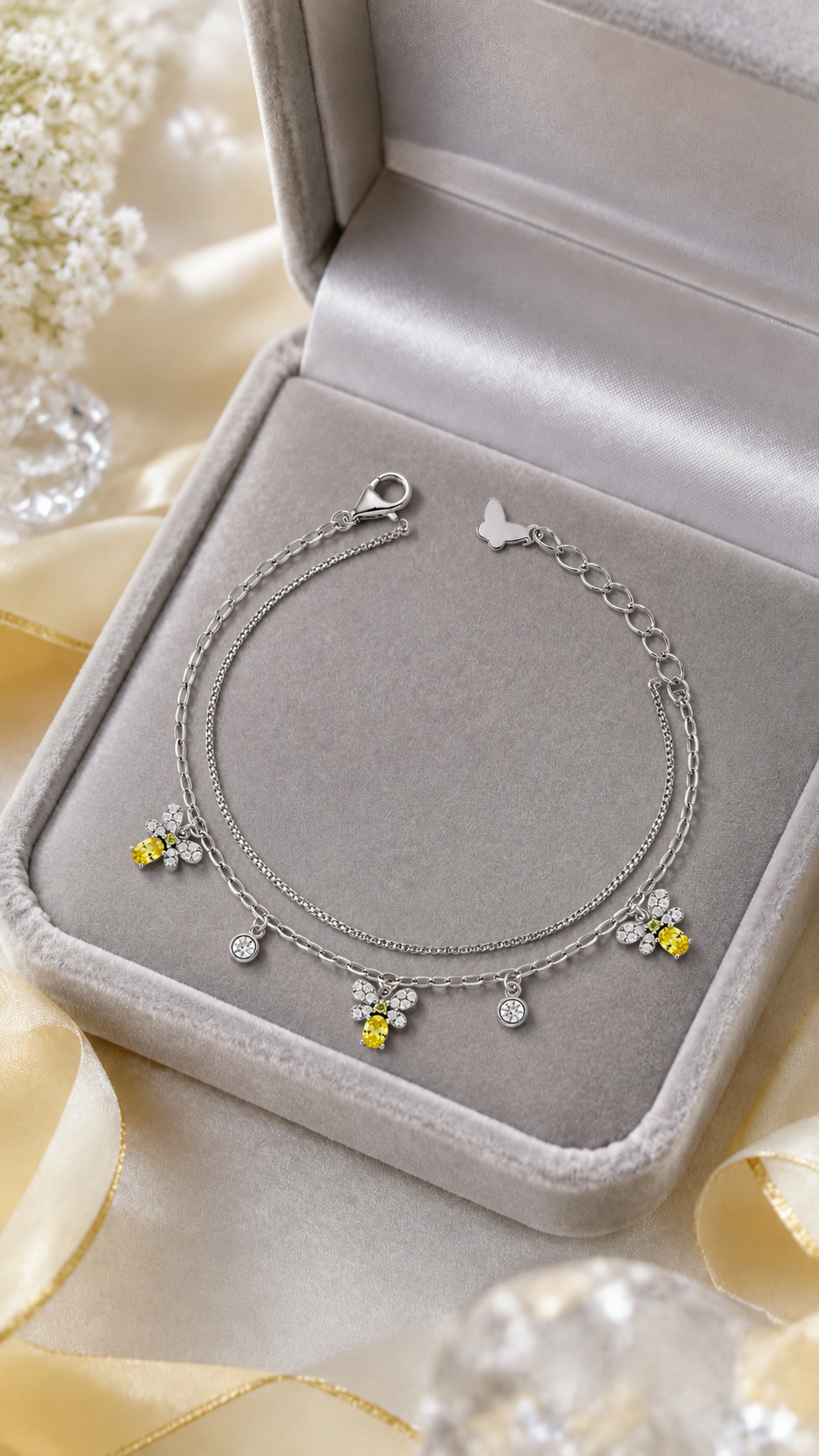 Double-Layer Yellow Bee Charm Bracelet