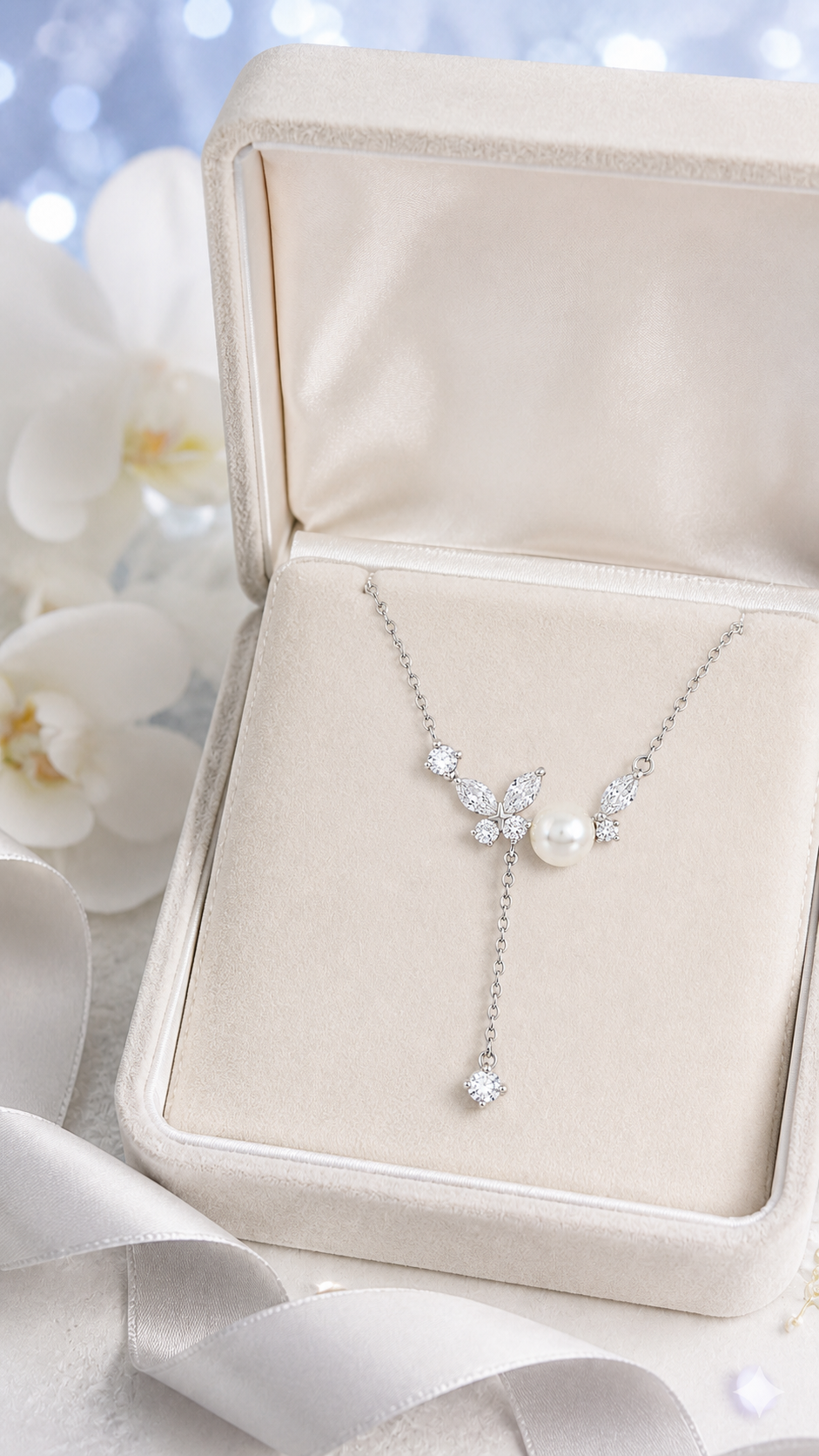Elegant Pearl & Marquise CZ Drop Necklace
