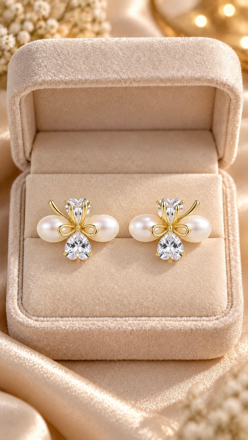 Pearl & Heart Bow Earrings