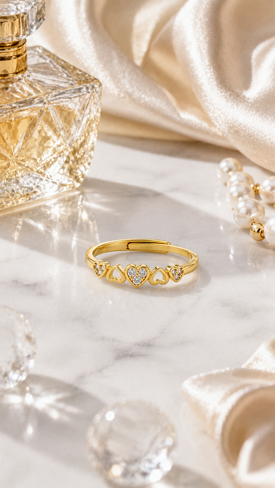 Elegant Gold Heart CZ Open Heart Adjustable Bangle Bracelet for Women