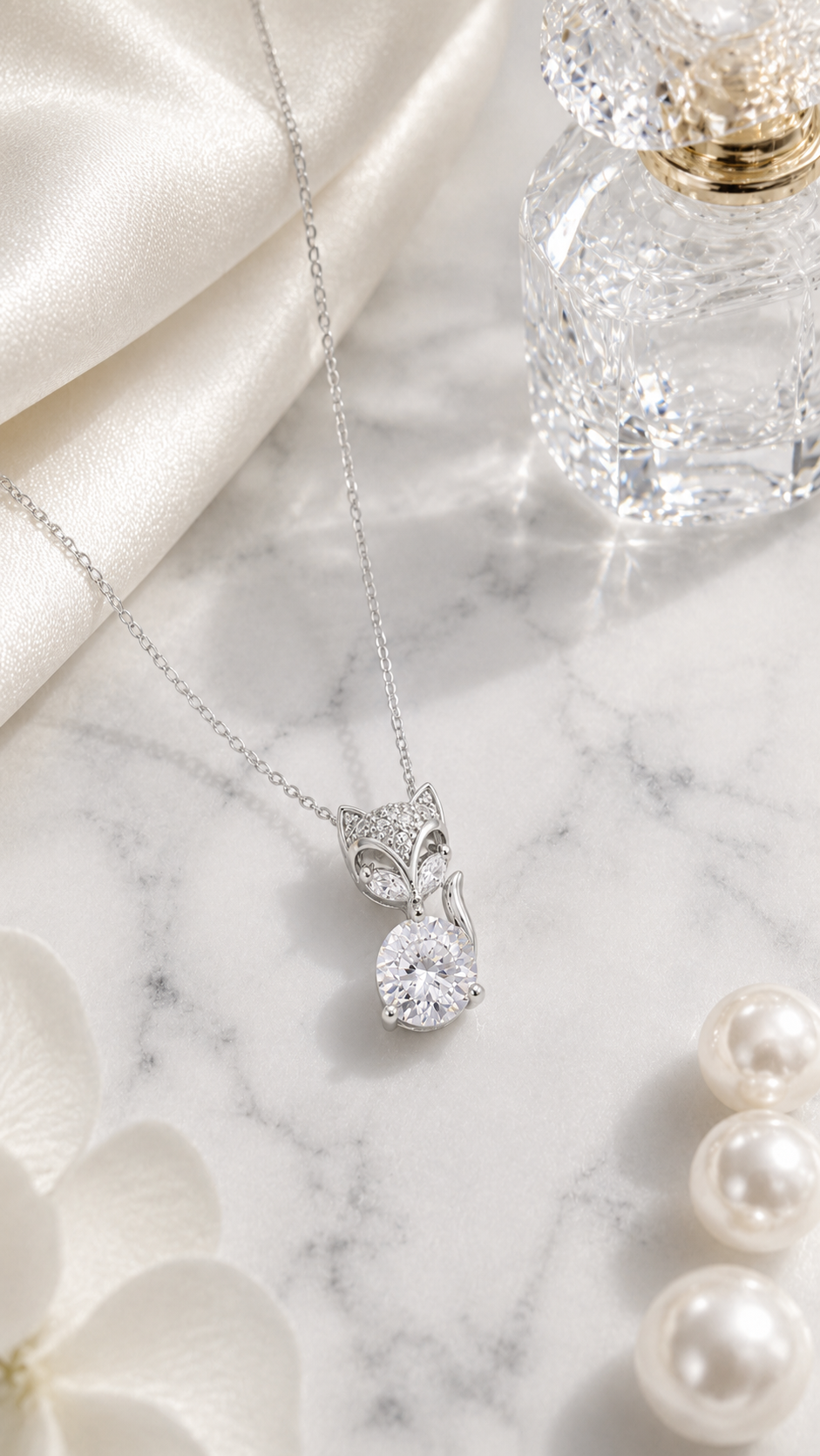 Elegant Silver Fox CZ Solitaire Pendant Necklace