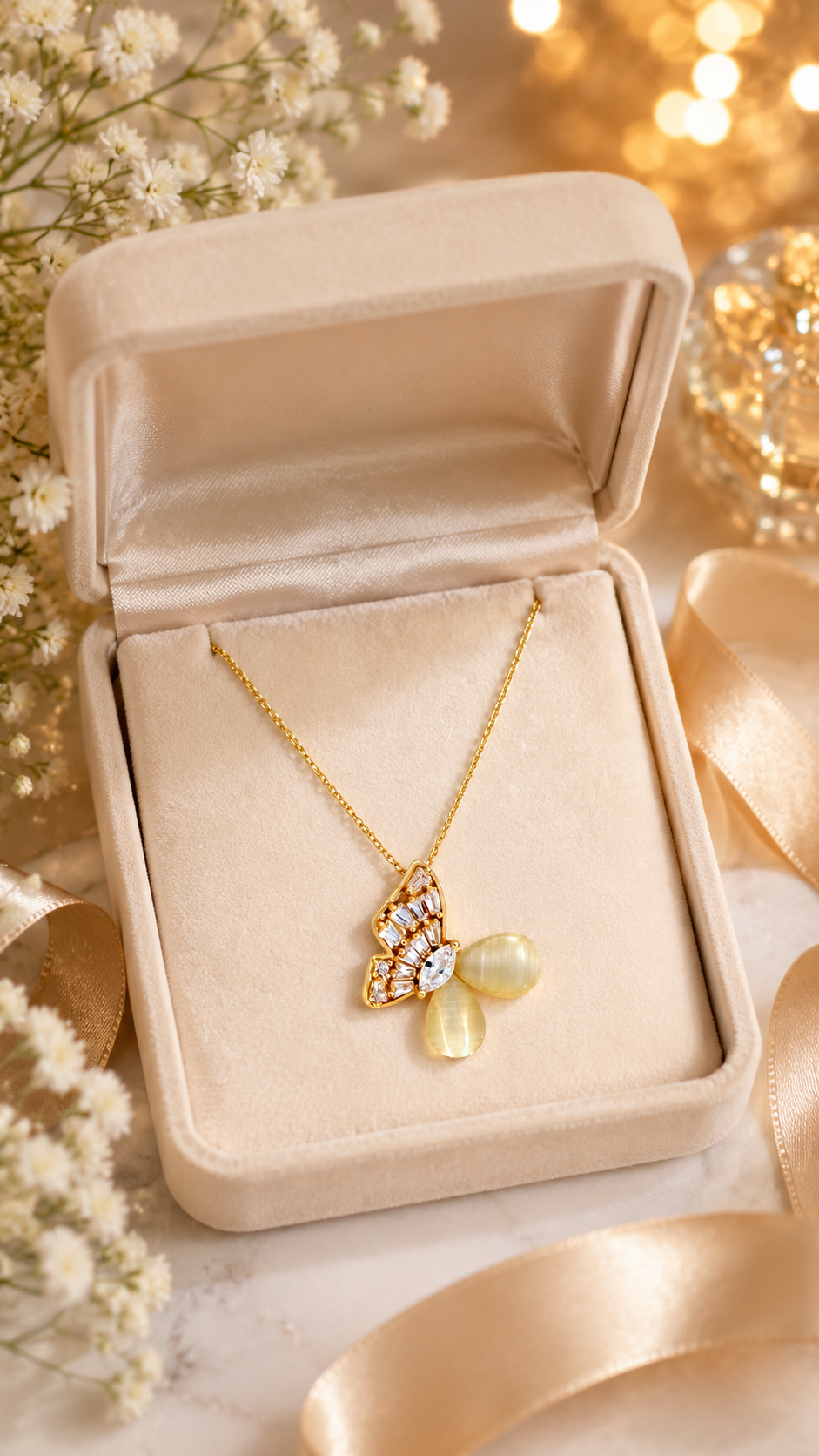 Golden Butterfly Gem Necklace
