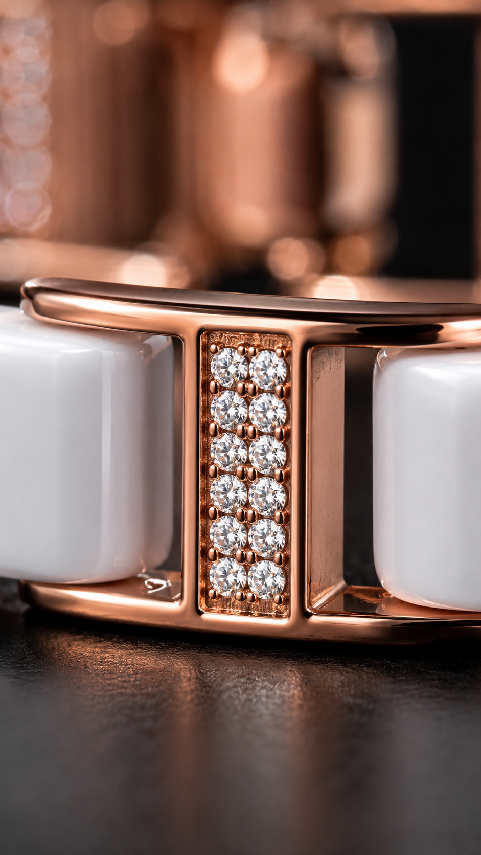Rose Gold & White Ceramic CZ Bangle Bracelet