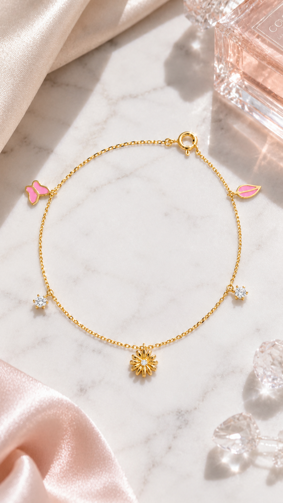 Pink Butterfly & Flower Charm Bracelet