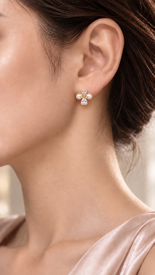Pearl & Heart Bow Earrings