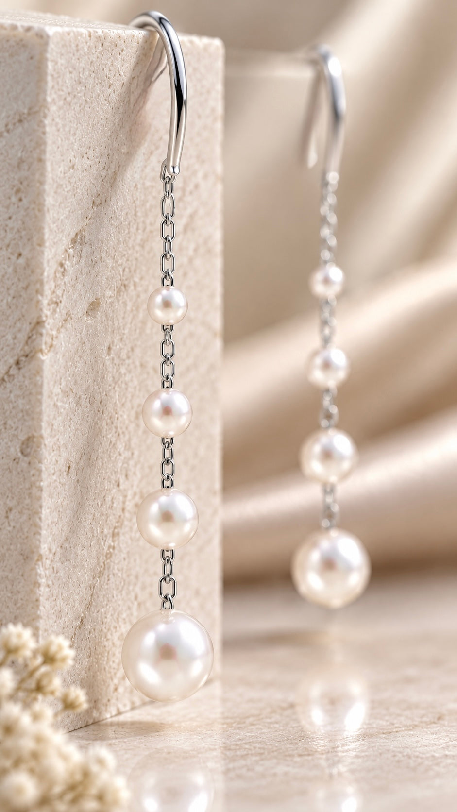 Graduated Pearl Chain Drop Earrings