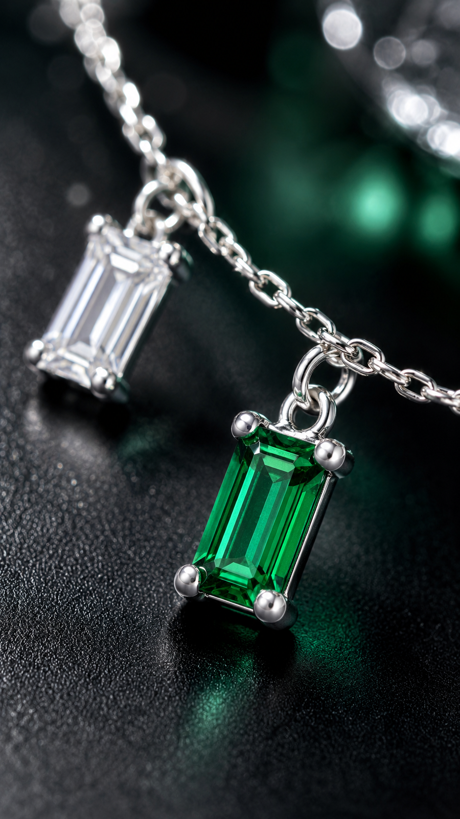Green & White Baguette Charm Bracelet