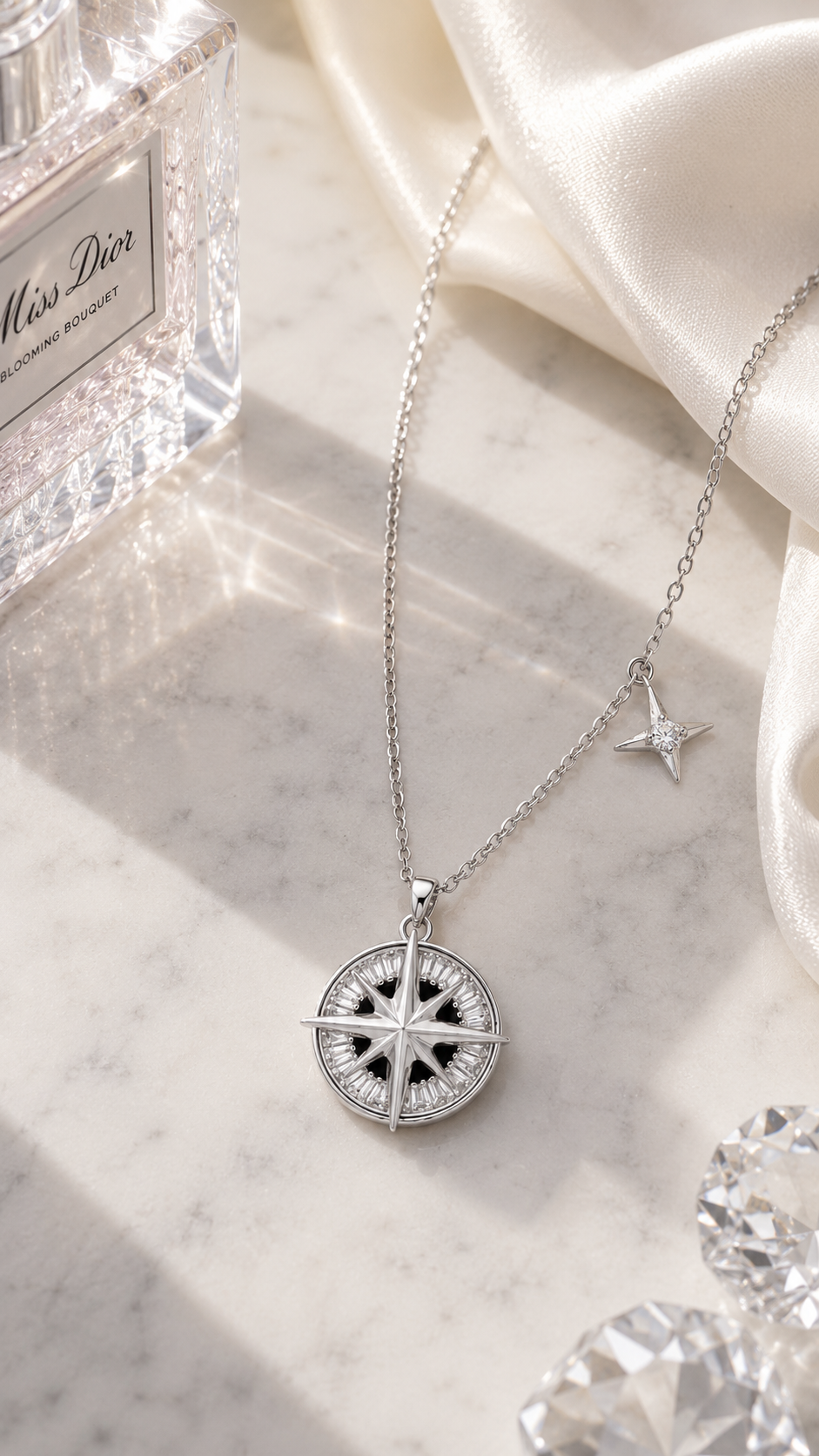 Silver Compass Star Necklace
