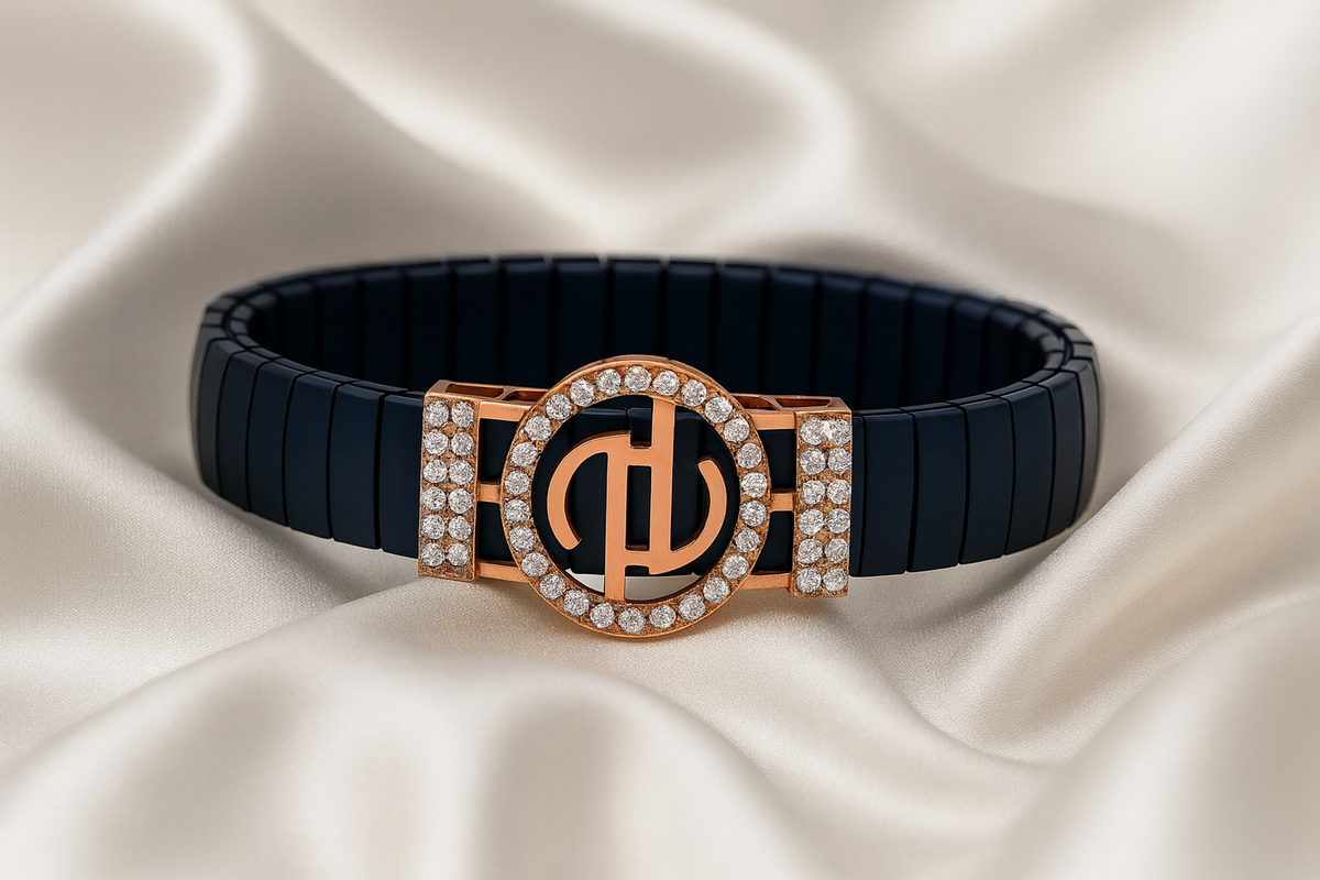 Designer Logo Bracelet Blue Ceramic Stretch Band