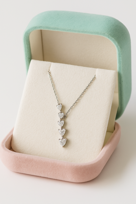 Elegant Heart Drop Necklace with CZ Stones in White Gold Finish