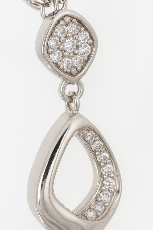 Modern Drop Pendant Necklace White Gold Finish with CZ Cluster Design