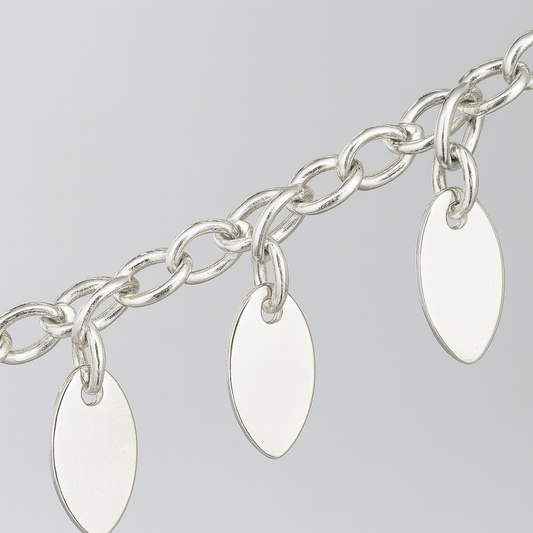 Elegant Silver Oval Drop Charm Anklet for Women & Girls | Minimal Daily Wear Adjustable Chain Anklet