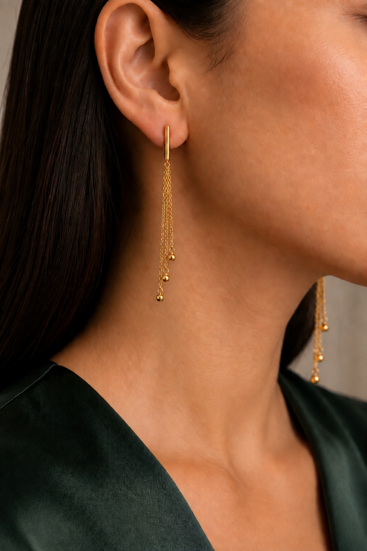 Multi-Chain Earrings with Ball Charms