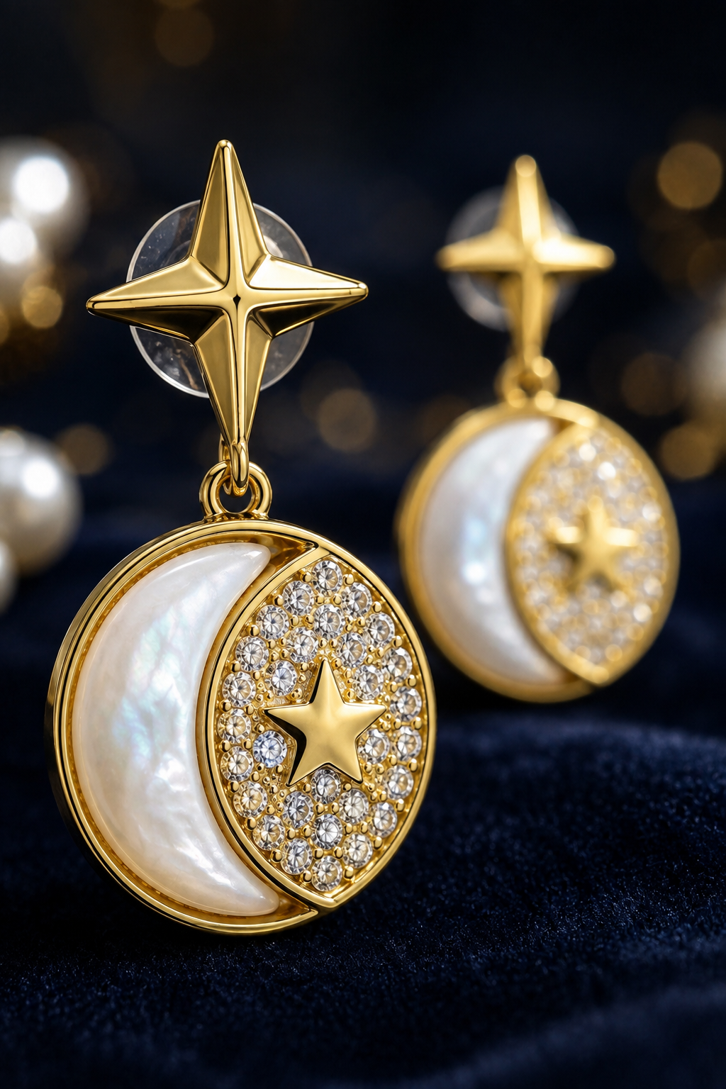 Moon & Star Pearl Earrings