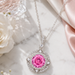 Elegant Silver Pink Halo Pendant Necklace