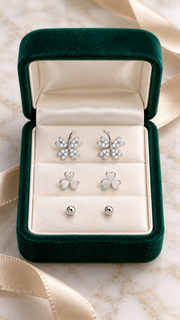 Heart Clover & Ball Stud Earrings Set - Aaryahi Silver jewellery product photo