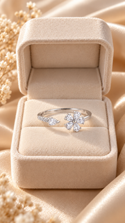 Silver CZ Floral Adjustable Ring