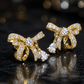 Gold-Plated CZ Bow Knot Drop Stud Earrings for Women