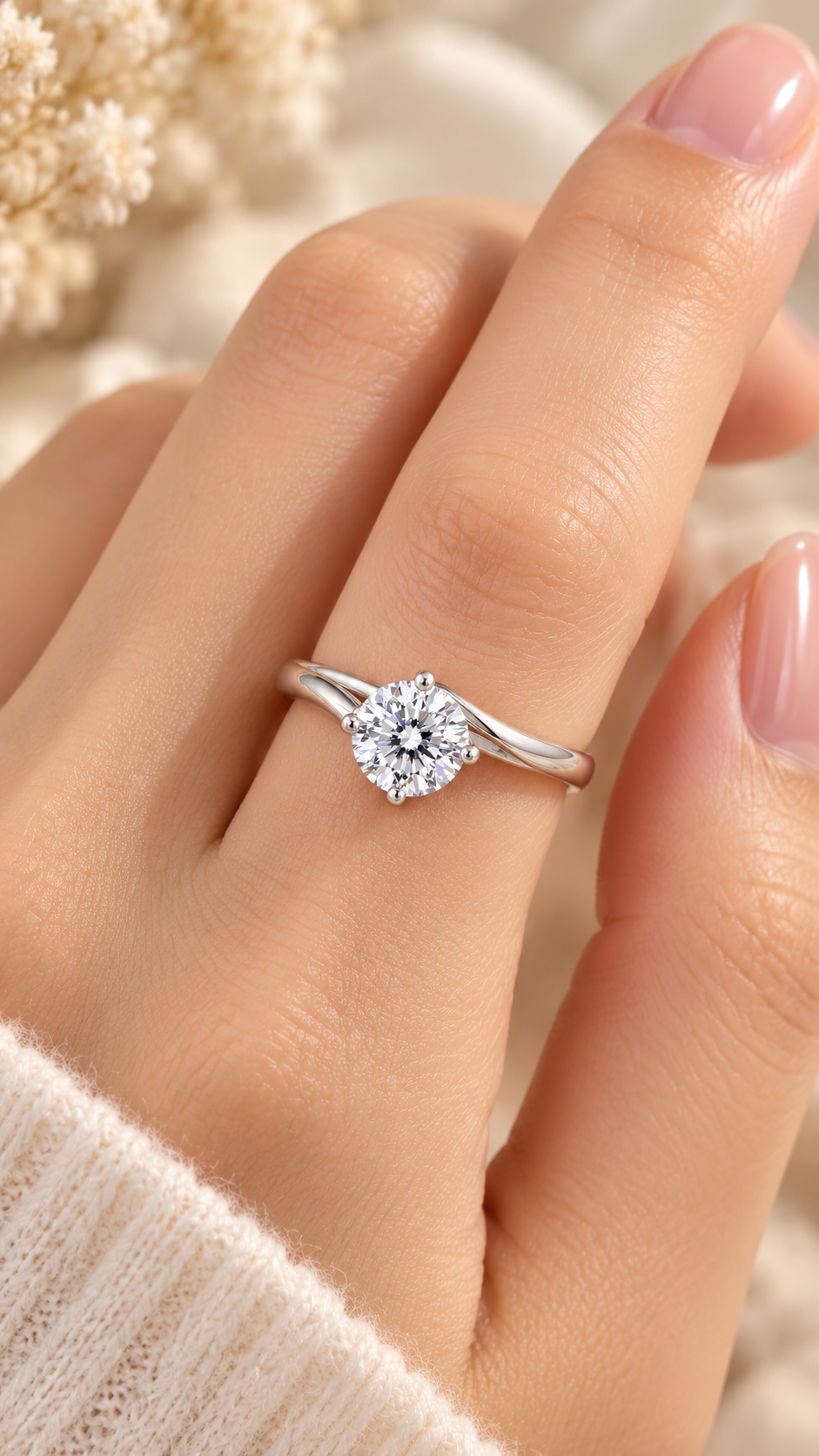Silver CZ Solitaire Twist Ring