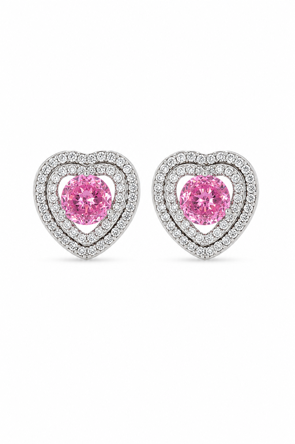 Silver Pink Heart Earrings