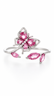 Silver CZ Butterfly Floral Ring