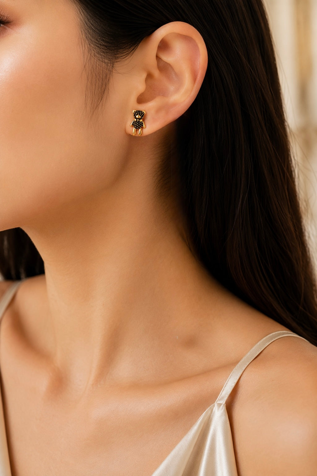 Teddy Bear & Heart Chain Earrings