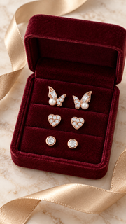 Butterfly Pearl,Heart & Solitaire Earrings Set - Aaryahi Silver jewellery product photo