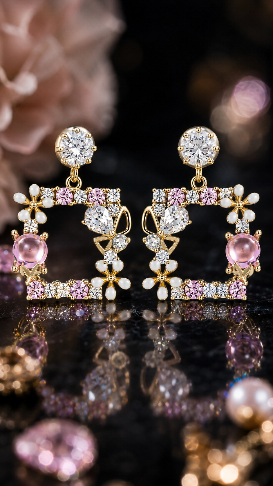 Butterfly Pink Crystal Earrings
