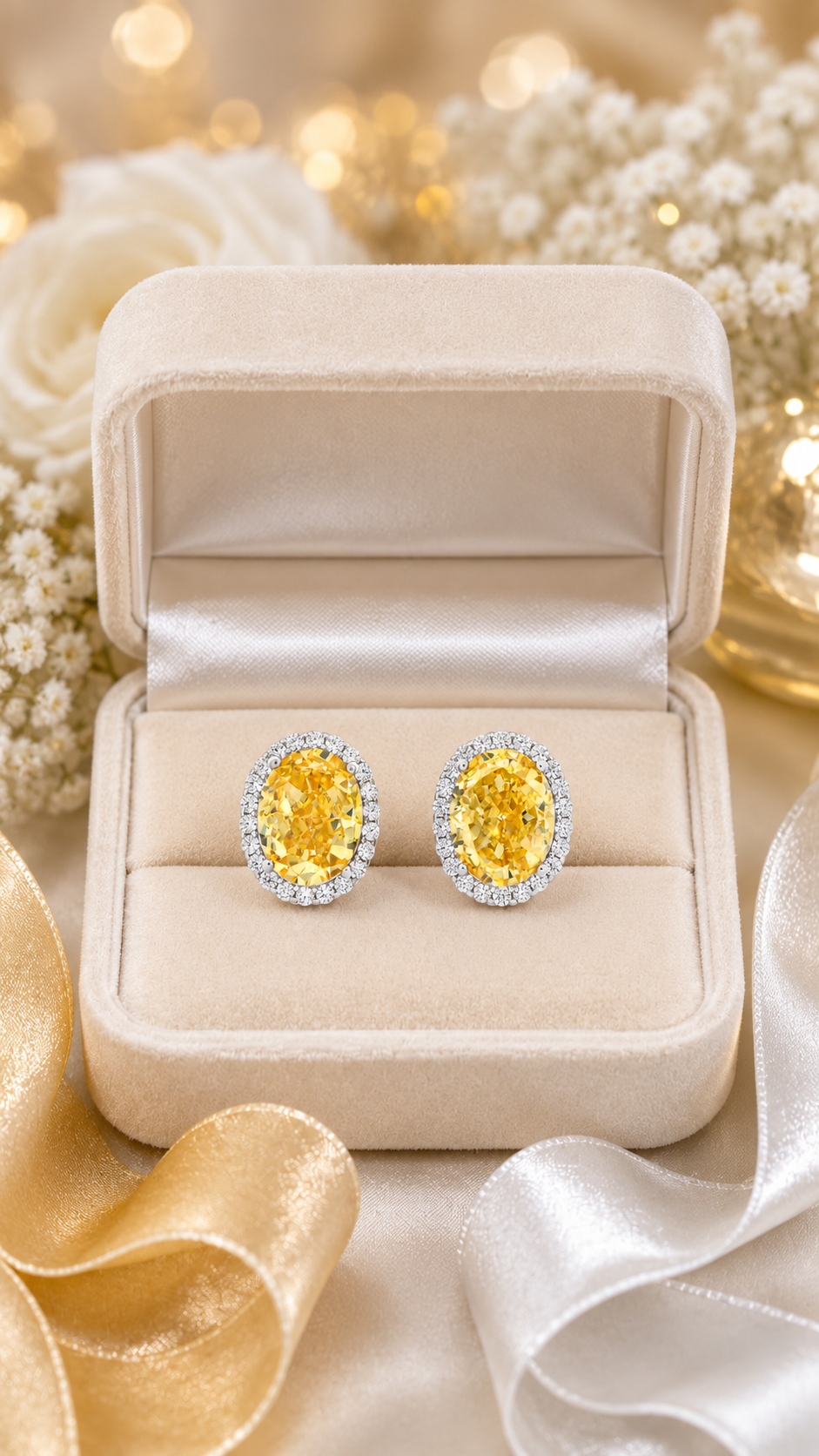 Yellow Halo Oval Earrings