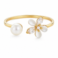 Gold Pearl & Flower Open Adjustable Ring