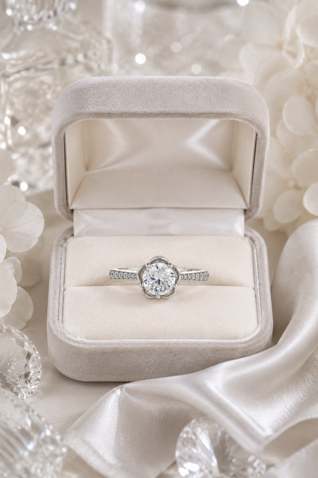 Round Solitaire Flower Ring