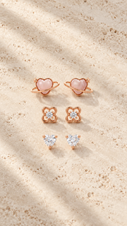 Planet Heart, Clover Heart Solitaire Earrings Set - Aaryahi Silver jewellery product photo