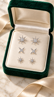 Floral Butterfly, Heart Clover & Ball Stud Earrings Set - Aaryahi Silver jewellery product photo