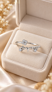 Silver CZ Floral Branch Adjustable Ring