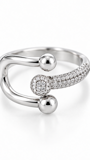 Silver CZ Double Ball Open Adjustable Ring