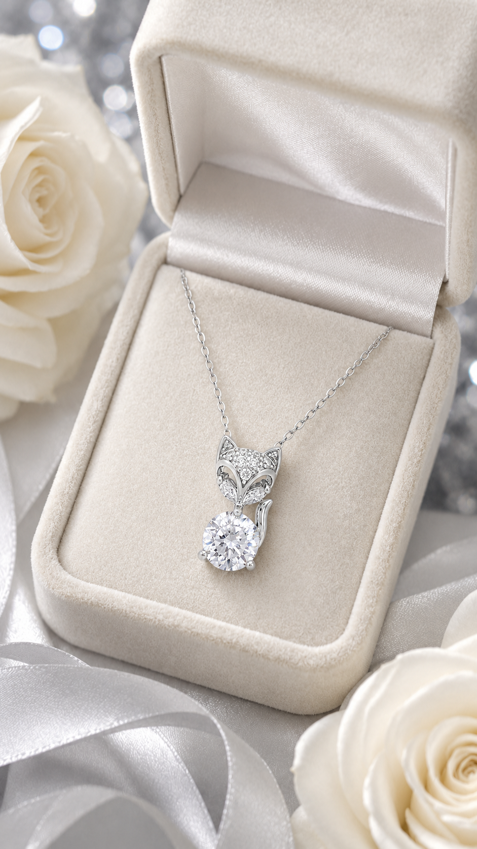 Elegant Silver Fox CZ Solitaire Pendant Necklace